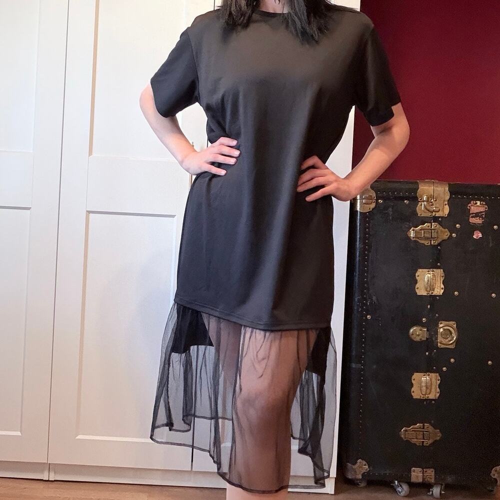 oversized t shirt dress with mesh detail